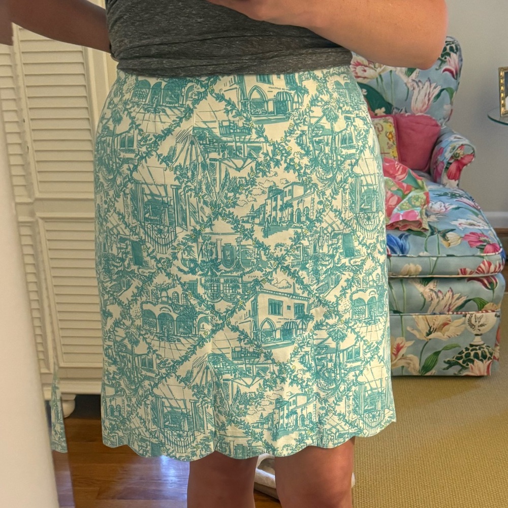 Vintage Lilly Pulitzer Worth Ave Toile Print A-Line Skirt Casual Resort Wear